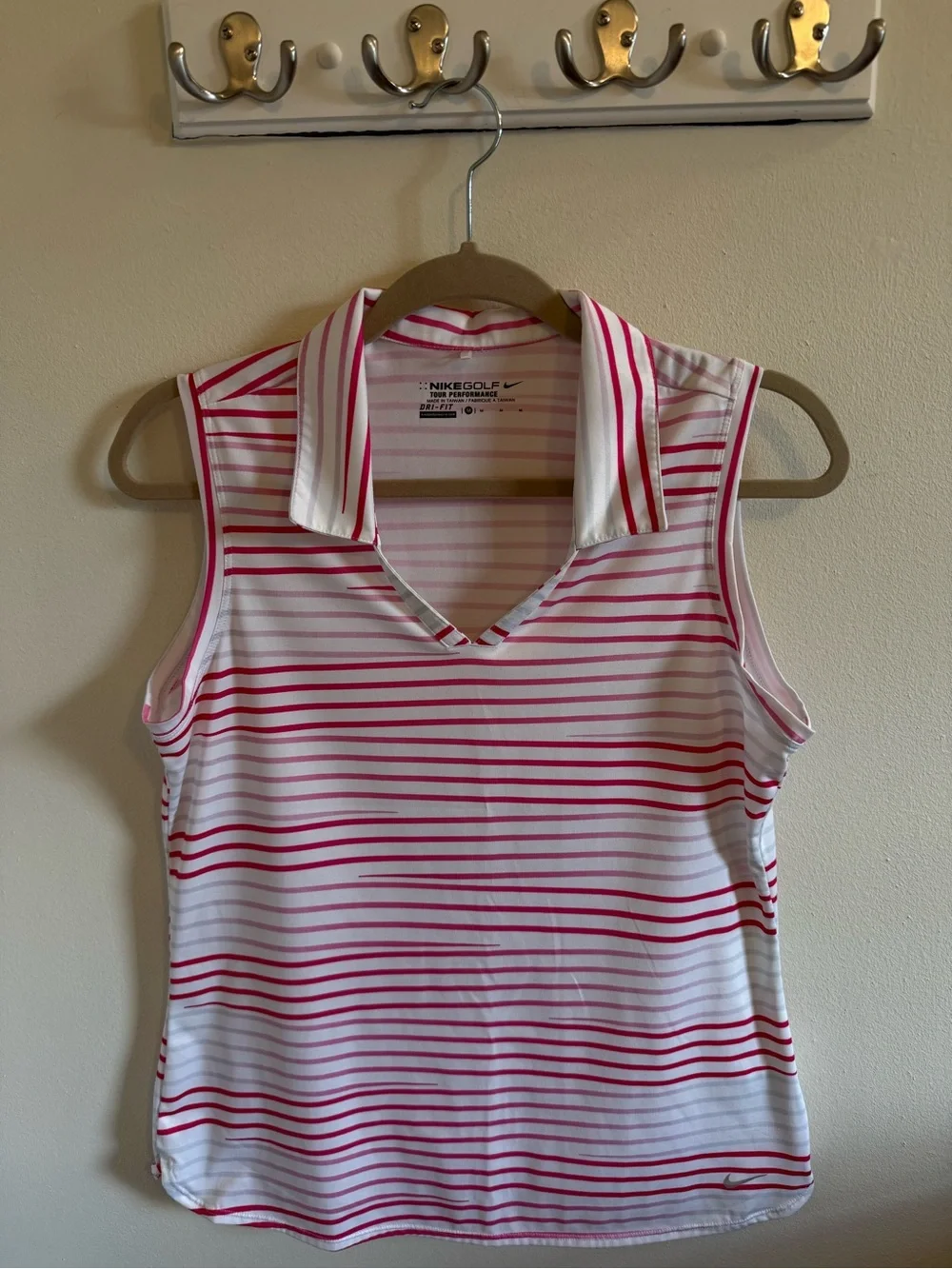 Nike Golf Women's Sleeveless Polo - White with Pink Stripes